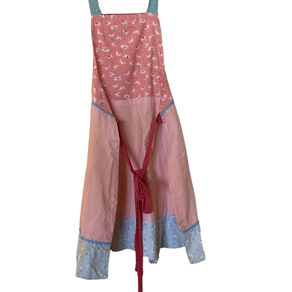 Handmade Peach/Blue Cotton Kitten Print Ruffle Apron Cottage OS - Picture 10 of 16